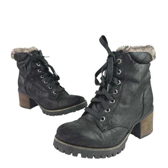 Steve Madden Women's Black Sherpa Faux Fur Lace-up Block Heel Winter Boots Sz 6 - Picture 5 of 7
